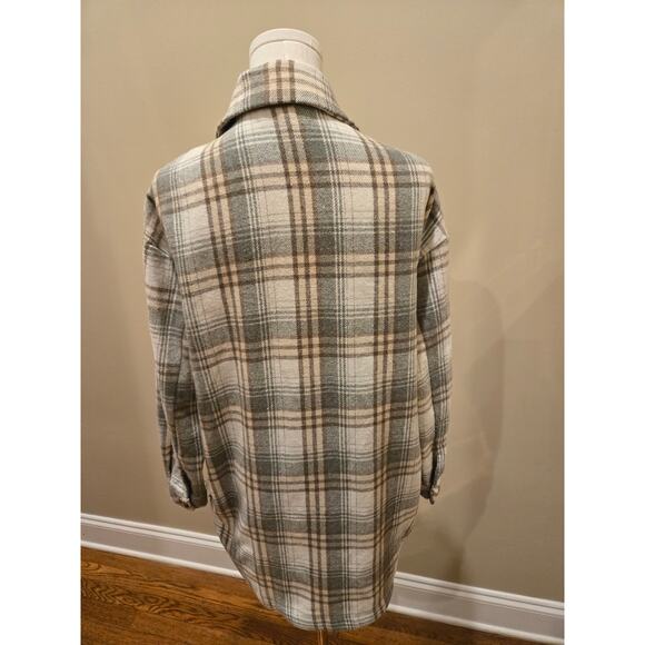 Anthropologie THML Fleece Button Down Shacket Shirt Jacket Plaid Pockets XS - Picture 5 of 9